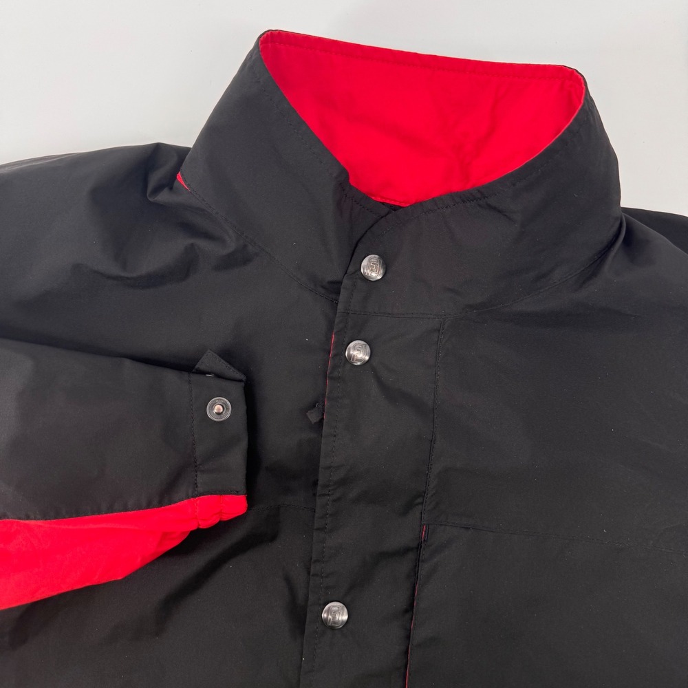 FootJoy DryJoys Jacket Mens Medium Black Red Snap Front Golf Windbreaker 9892